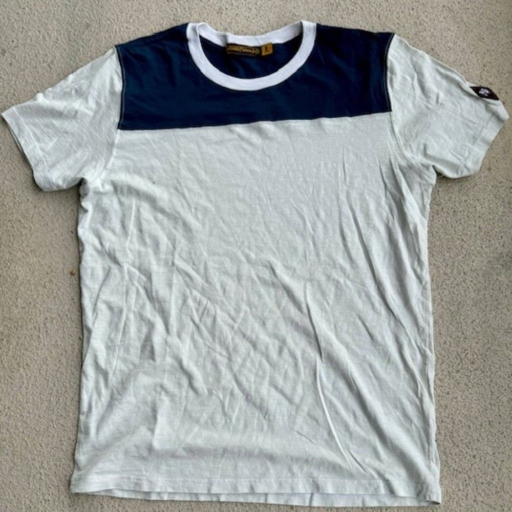 Johnson Motors 2 Tone Blue/White Neck Blank Short Sleeve M Shirt New W/O Tags!!